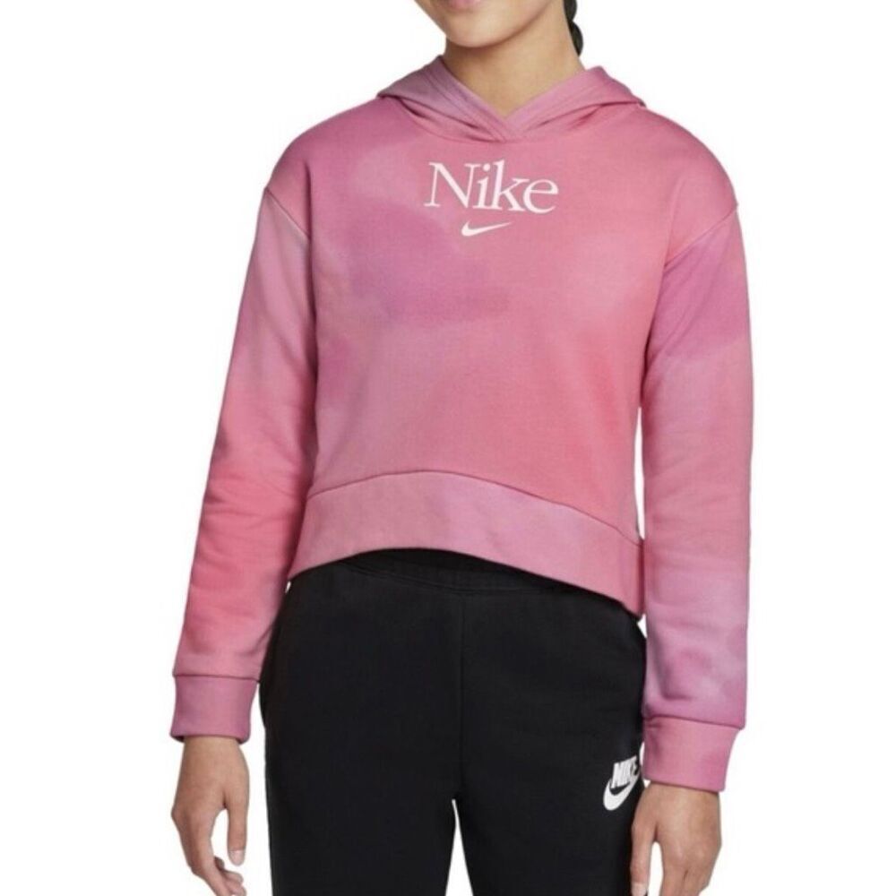 Nike Sportswear Club Fleece French Terry Pullover Hoodie Pink tie-dye